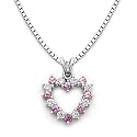18k White Gold Pink Sapphire and Diamond Heart Pendant with Chain (0.55 cttw, H, SI)