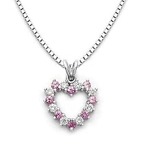 18k White Gold Pink Sapphire and Diamond Heart Pendant with Chain (0.55 cttw, H, SI)