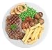 Wallmonkeys Peel and Stick Wall Decals - Sirloin Steak with Chip, Peas, Mushrooms and Onion Rings - Removable Graphic