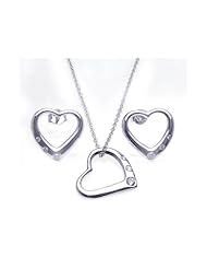 Nickel Free Sterling Silver Pendant & Earring Sets Open 3 CZ Heart Set