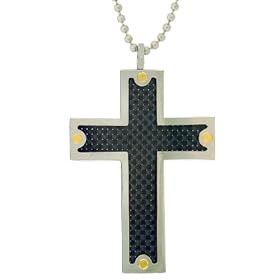 Men's Stainless Steel Cross Pendant w/ Plating And Carbon Fiber, 22