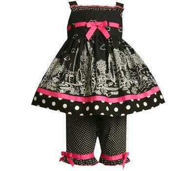 Bonnie Baby City Print Woven Capri Set, Black/White, 24 Months