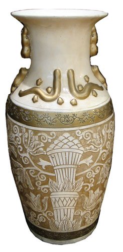Elaborately carved white and gold vase - hand painted porcelain 24