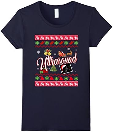 Women's Funny Ultrasound Christmas T-shirt Large Navy