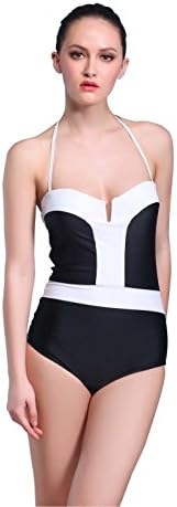 Polovi Women Swimsuit Strapless Swinwear Retro Vintage High Waist Bikini Black, US0-2, Black