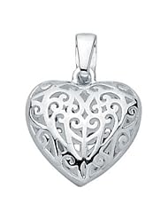 Sterling Silver Convex Filigree Heart Pendant