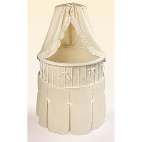 White Elegance Round Baby Bassinet w/Ecru Waffle Bedding