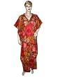 Womens Lightweight Sheer Cotton Cover Up Kaftan Kimono Sleeve Red Color Ethnic Floral Print Caftan