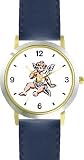 Sitting Cherub or Angel Theme Cherub or Angel Theme - WATCHBUDDY&reg; DELUXE TWO-TONE THEME WATCH - Arabic Numbers - Blue Leather Strap-Women's Size-Small