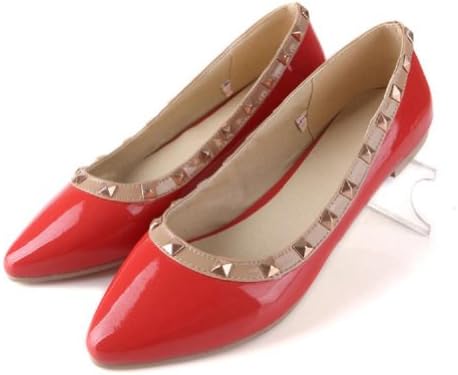 Charm Foot New Rivet Womens Pump Flat Pointed Shoes Multicolor (9.5, Red)