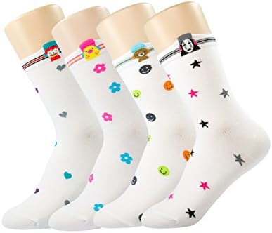 LEGGERO Women's 4pair small cute flower, heart, star pattern ankle high socks