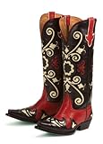 Lane Boots Margaret in Black / Red / Ivory Leather Fashion Cowgirl Boots