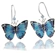 Sterling Silver, Swarovski Crystal & Cloisonne Blue Morpho Butterfly Dangle Earrings - Bamboo Gift Box