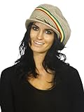 Simplicity Multi Color Stripes Knit Beanie Cap with Hat Visor-Khaki