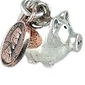 Piggy Bank Pig with Moving Penny 925 Sterling Silver Traditional Charm