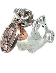 Piggy Bank Pig with Moving Penny 925 Sterling Silver Traditional Charm