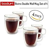 Bodum 1060410 Bistro Double Wall Thermal Coffee 10oz. Mug Set of 4 by 