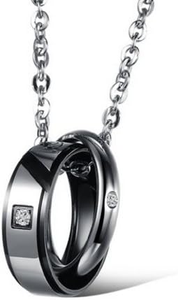 Stainless Surgical Steel Couple Necklace Puzzle Piece Black Gold Lead Free Nickel Free Jewelry (Black)