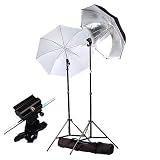 Cowboystudio Strobist Photography Photo Studio Photography Flash Shoe Mount Swivel Bracket Umbrellas Stands 2 stands, 2 flash mount bracket, 2 shoot through umbrellas, 2 reflective umbrellas, Case