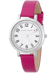 Anne Klein Womens AK/1663SVMA Silver-Tone Easy-to-Read Dial Magenta Leather Strap Watch