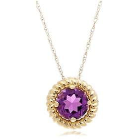 14k Yellow Gold Amethyst Rope Trimmed Pendant, 18" by 