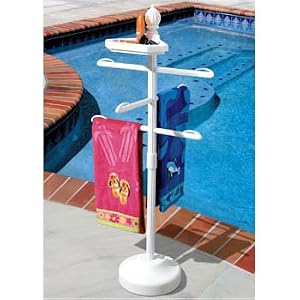55 White Outdoor Summer Pool and Spa Accessories Tray and Beach Towel Holder by 
