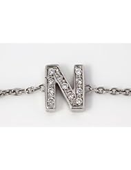 ROBERTO COIN 18K White Gold Pave Diamond "N" Letter Necklace