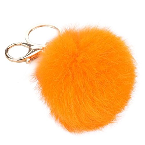Kingfansion Rabbit Fur Ball Keychain Bag Plush Car Key Ring Car Key Pendant