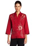 Alfred Dunner Womens Metallic Floral Top, Brick Red, 16