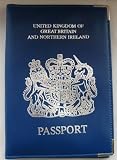 Real Leather British Passport Holder in Blue
