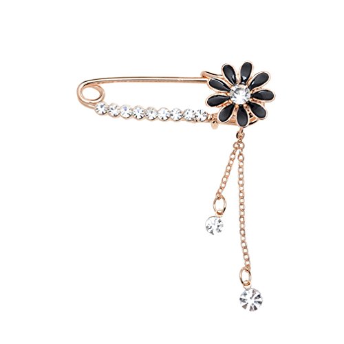 Maikun Black Enamel Daisy Flower with Rhinestone Pendant Ornament Pin Brooch