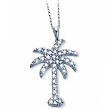 14Kt White Gold Diamond Palm Tree Pendant Necklace