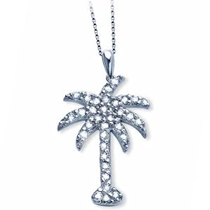 14Kt White Gold Diamond Palm Tree Pendant Necklace