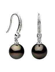 Tahitian Black Pearl and Diamond Earrings 8-9mm in 14kt Gold