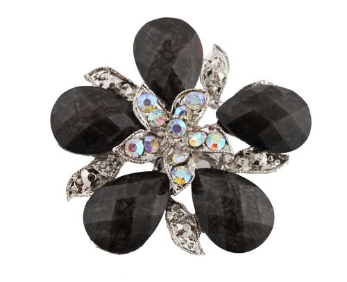 7 Pieces Silver with Clear AB Black Marble Five Petal Flower Brooch & Pin Pendant