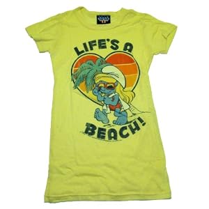 TS896 The Smurfs Smurfette Life's A Beach Vintage Style Faded Junk Food Soft Juniors Babydoll T-Shirt