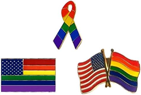 3 pc Set Gay &amp; Lesbian Pride Rainbow Ribbon Flag Lapel Hat Pins SV01B