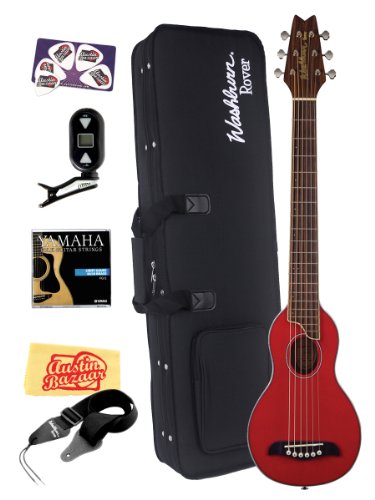 Washburn RO10 Steel String Acoustic Travel Guitar Bundle with Strap, Picks, and Polishing Cloth - Transparent Red On Sale
