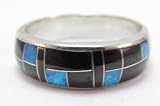 Sterling Silver Opal and Onyx Southwestern Ring