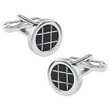 Round Onyx Grid by Enrico Pardini silver rhodium cufflinks