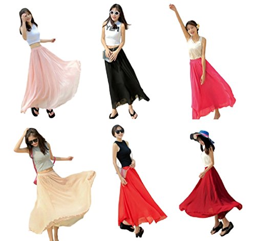 【ARINCO】 カラフル エレガント マキシ丈 スカート ロング リゾート 海 ウエスト ゴム レディース 選べる カラー 6色 サイズ S M L