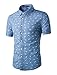 uxcell Men's Shirt Casual Slim Fit Short Sleeve Button Down Printed Shirts Blue 42
