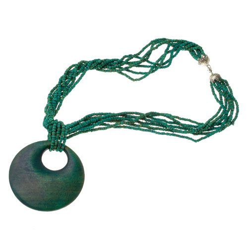Neptune Green Multistrand Wood Medallion Collar Necklace