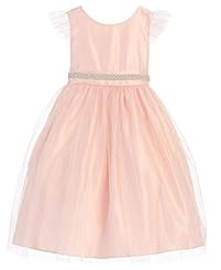 Girls  Beaded Flutter Polyester/Satin/Tulle Party Dress  With a Sash  and Pearls