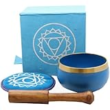 DharmaObjects Tibetan Palm Size Throat Chakra Premium Singing Bowl Gift Set