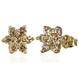 Star Flower Champagne Cubic Zirconia 18k Yellow Gold Overlay Sterling Silver Studs