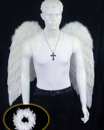 FashionWings (TM) Broad Wingspan White Costume Feather Angel Wings & Halo. Archangel Cosplay