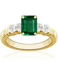 14K Yellow Gold Emerald Cut Emerald Ring With Sidestones (GIA Certificate)