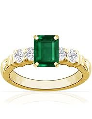 18K Yellow Gold Emerald Cut Emerald Ring With Sidestones (GIA Certificate)