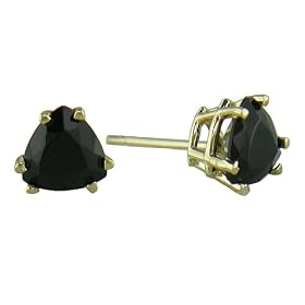 Trillion Cut Black Onyx Stud Earrings in 14K Yellow Gold by 